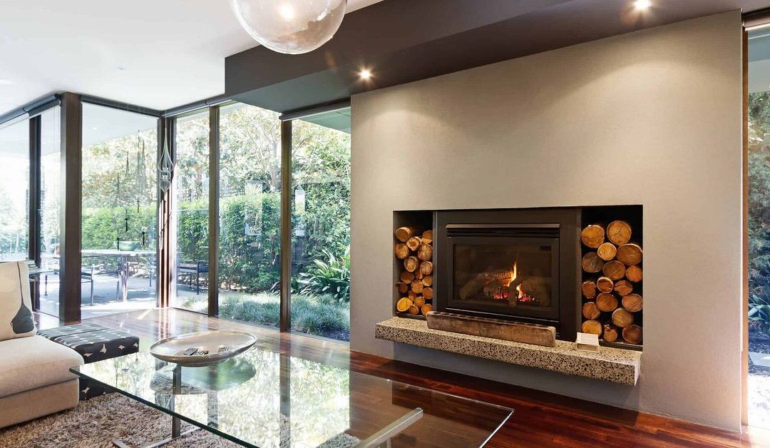 gas fireplace on