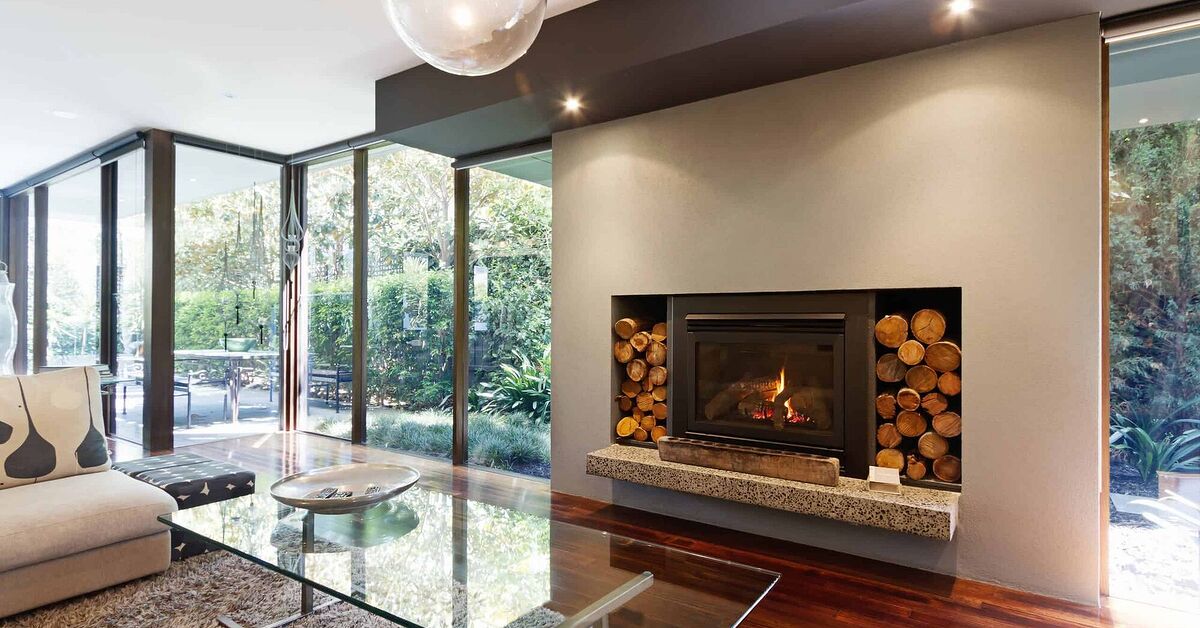 gas fireplace on